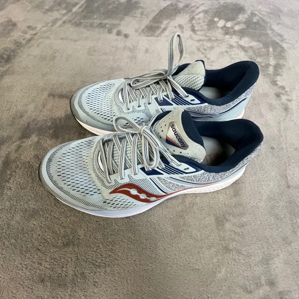 Saucony Omni 19 Running Shoes Womens 9 Blue‎ Silver Athletic Sneakers